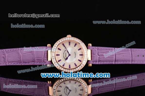 Franck Muller Ronde Miyota Quartz Rose Gold Case with Purple Leather Bracelet Diamond Bezel and Purple Stick Markers - Click Image to Close